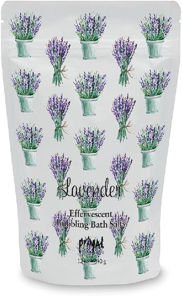 Primal Elements Detoxifying Sea Salt Soak, Bubbling Aromatherapy Salts with Essential Oils, Lavender, 12 oz Resealable Bag