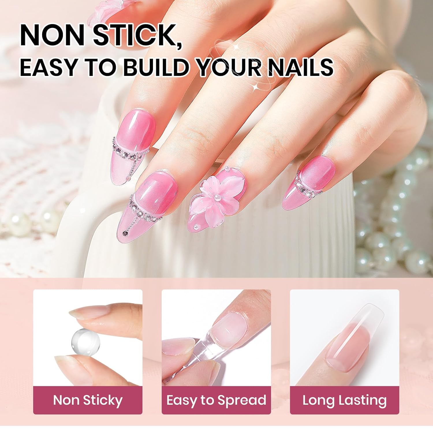 3d Nail Sculpting Gel Set: Clear White Solid Builder Gel for Nails, Nail Rhinestone Glue for 3d Nails Art Sculpture Molding Carving Extension All-in-1 Kit for Home DIY Manucure