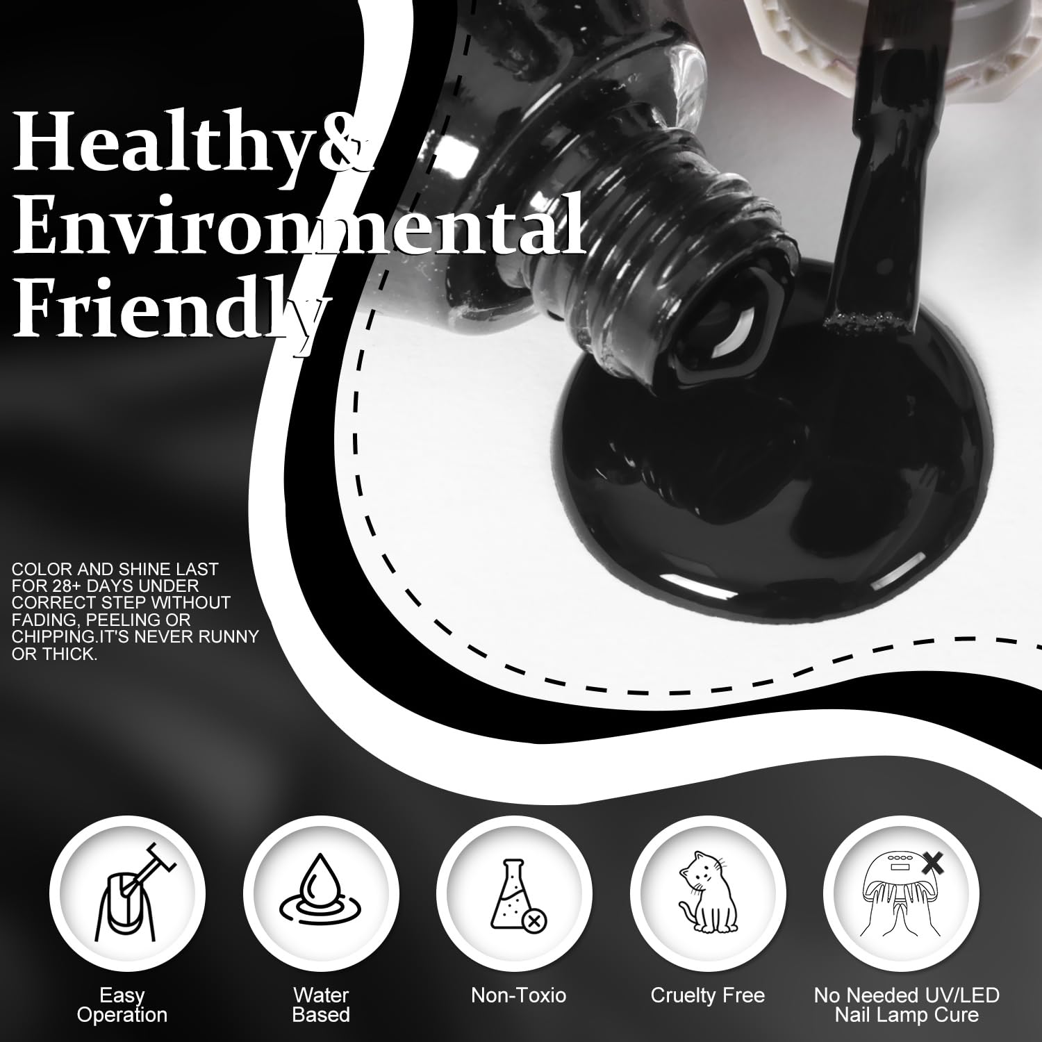 Major Dijit Quick Dry Nail Polish 12ml/0.41fl oz Black Regular Nail Lacquer Fast Drying & Long Lasting Nail Polish Nail Art Effect for Nail Salon