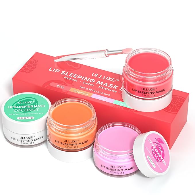 Lip Sleeping Mask Set, Overnight Lip Balm Treatment with Vitamin C and Hyaluronic Acid for Dry, Flaky Lips Nourishes, Moisturizes and Hydrates, Lip Mask Lip Care, Lip Butter Gift for Women