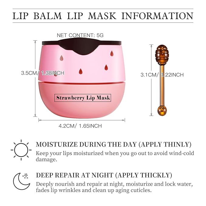 2 PCS Honey Lip Balm Pot, Strawberry & Honey Lip Mask, Reduces Lines, Hydrate & Moisturizing Skin Care, Prevention Dry Cracked Lips Repair Treatment
