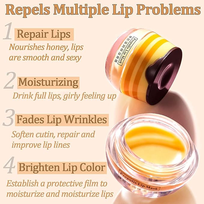 Honey Pot Propolis Lip Mask - 4 Pack (2 Honey + 2 Strawberry) Hydrating Moisturizer for Dry, Cracked Lips