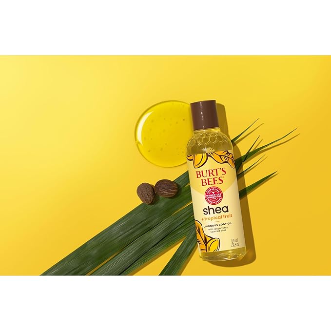 Burt's Bees Shea + Tropical Fruit Luminous Body Oil, Mothers Day Gifts, Non-Greasy, Antioxidant Rich for Glowing Skin, Non-Irritating, Natural Origin Skin Care, 8 oz.