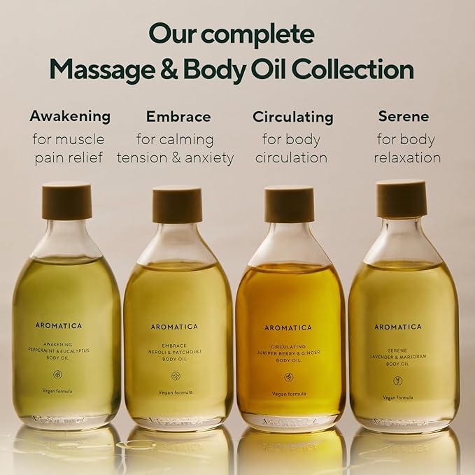 AROMATICA Circulating Body Oil Juniper Berry & Ginger -3.38 fl. oz. - Aromatherapy Massage Oil - Vegan Essential and Non Toxic Body Oil - After Shower Body Oil for Women