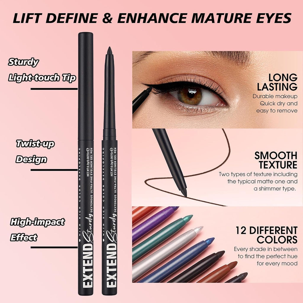 Waterproof Eyeliner black Shimmer Retractable Black Gel Eyeliner Smudge-proof Hypoallergenic Makeup (11#)