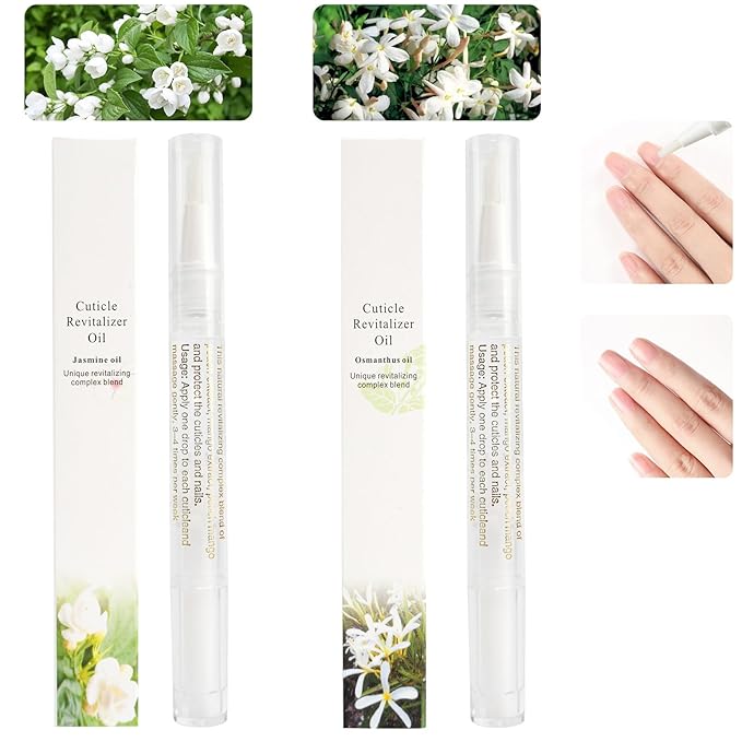 Meschett 2PCS Cuticle Oil Pens for Nail Care,Cuticle Revitalizer Oil Pen with Soft Brush,Cuticle Oil to Prevent Nail Cracking and Dry (Osmanthus flowers & Jasmine Flavor)