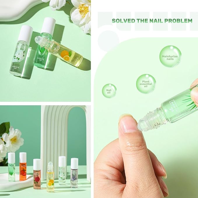 6Pcs Cuticle Oil set Nail Revitalize Oils For Growth And Strength, Cuticle Remover - Nails Strengthener - Cuticle Softener, Finger Edge Oil Nourishes (0.17 fl.oz/5ml Rollerball)
