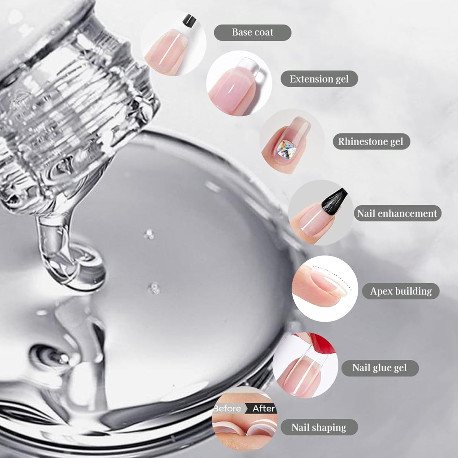 Women Builder Gel for Nails: 2Pcs 7 in 1 Clear Builder Nail Gel Set for Fast Nail Art Set DIY Home Manicure - 15ml Extension Strengthener for Nails Art Design