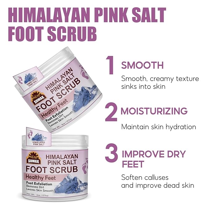 Foot Scrub, Natural For All Body Exfoliation, Dead Skin Remover, Moisturize And Nourish Your Dry Rough Feet, Make Your Feet Smooth And Soft (6 oz, Himalayan Sea Salt)