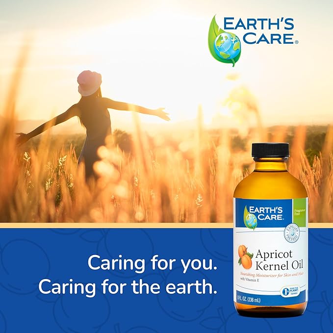 Earth's Care Apricot Kernel Oil - Apricot Oil for Skin and Hair with Vitamin E - Expeller Pressed, Glass Bottle - 8 Fl OZ