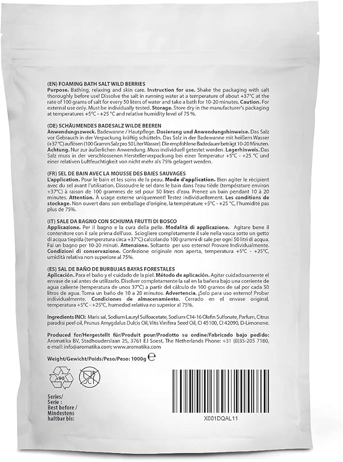 Foaming Bath Sea Salt Wild Berries 35 Oz (1000g) - Bubble Bath Salts with Almond & Grape Seed Essential Oil & Grapefruit Peel Oil for Bath Soak - Relaxing Bath - Relaxation - Aromatherapy Bath Salts