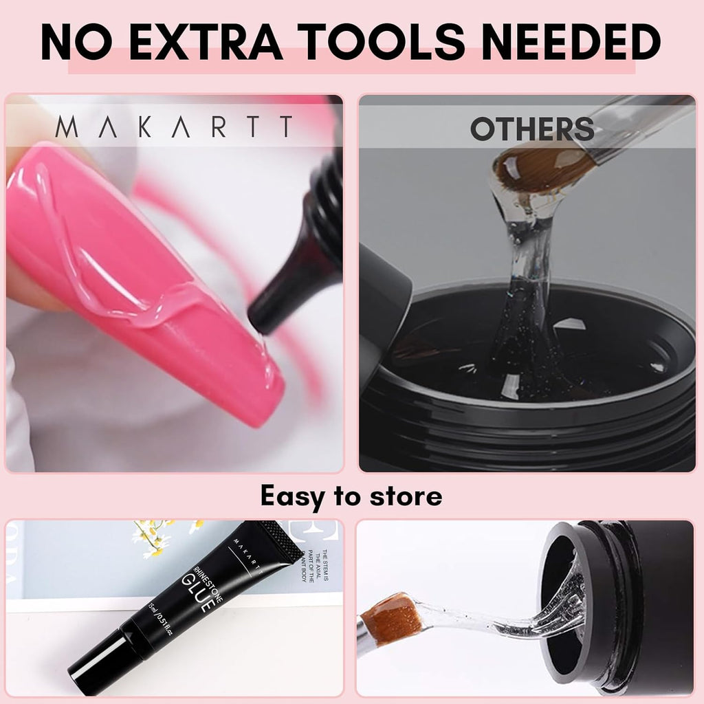 Makartt Nail Rhinestone Glue, Super Strong Gel Nail Glue for Rhinestones, 3D Art Design Charms and Gems, for Jewel Crystal Beads Gems Diamonds, UV/LED Need, Easy Use, 15ML