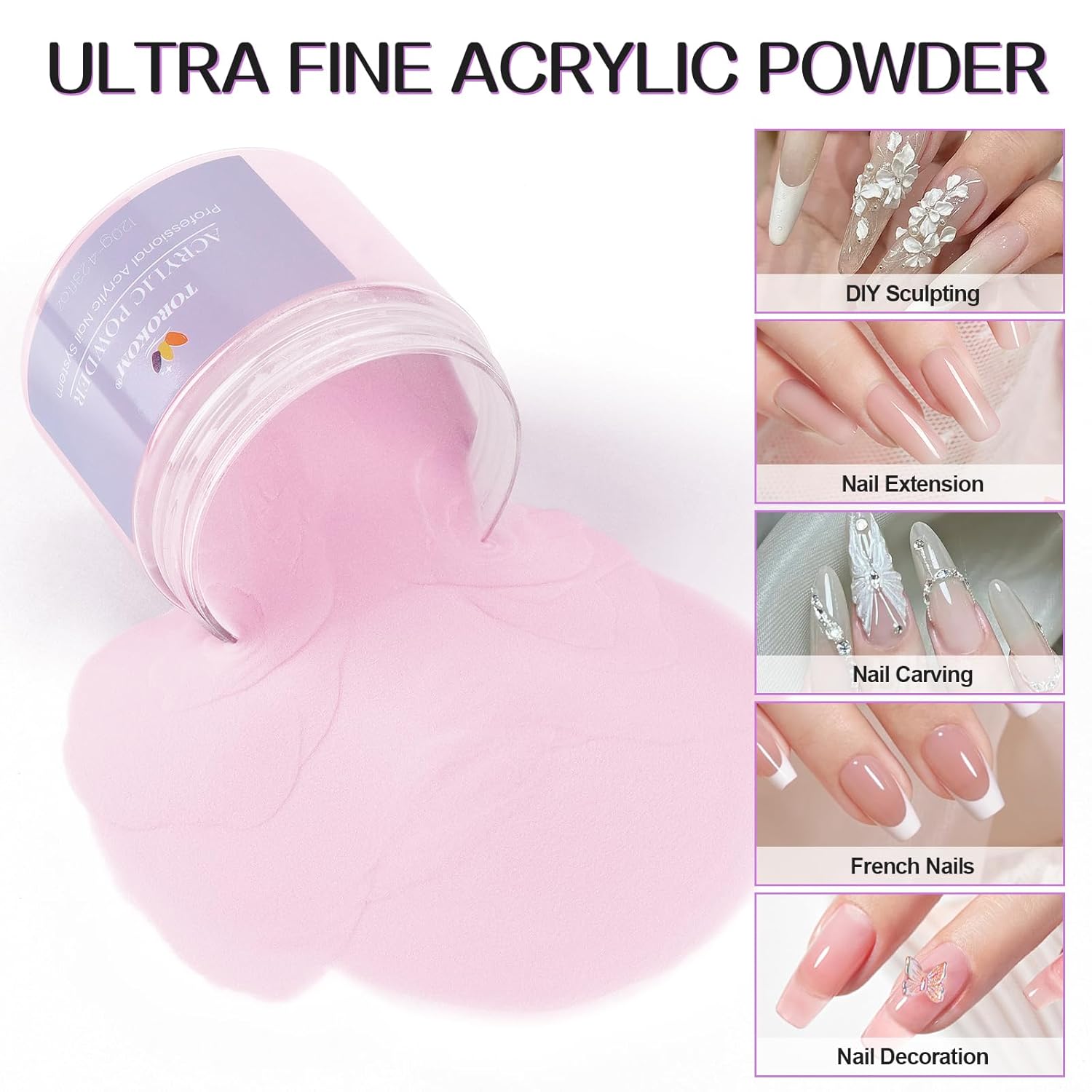 TOROKOM Dark Pink Acrylic Powder, 120g/4.23oz Acrylic Nail Powder Large Capacity Acrylic Dip Powder for Nails Acrylic Extension Powders, 3D Nail Carving, Long-Lasting, No Nails Lamp Required