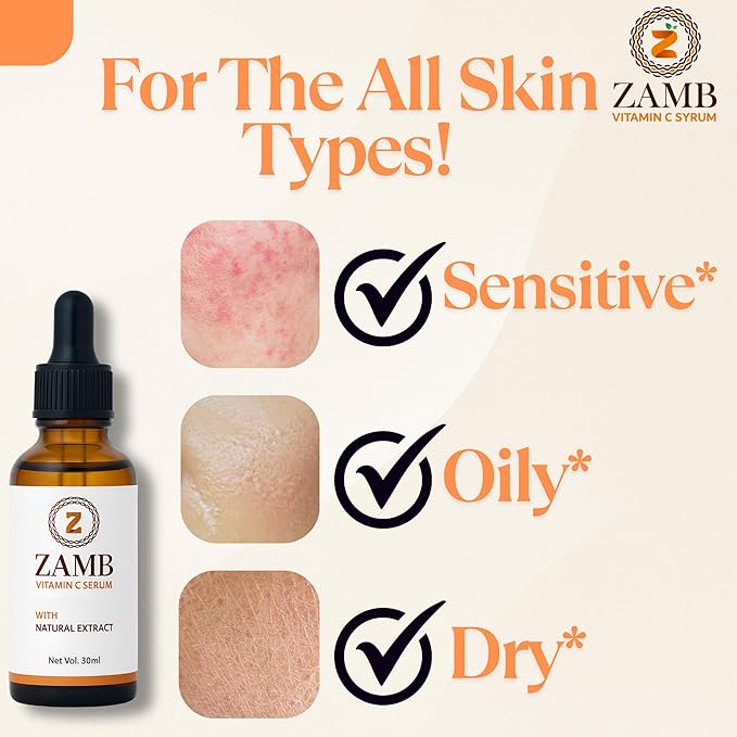 Zamb 15% Vitamin C Face Serum for Glowing Skin – Anti Aging, Hydrating, Brightening, Dark Spot Remover, Even Skin Tone, With Hyaluronic Acid & Natural Extract, For all type of skin – 1 fl oz
