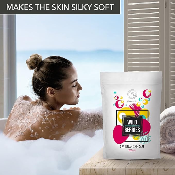 Foaming Bath Sea Salt Wild Berries 35 Oz (1000g) - Bubble Bath Salts with Almond & Grape Seed Essential Oil & Grapefruit Peel Oil for Bath Soak - Relaxing Bath - Relaxation - Aromatherapy Bath Salts