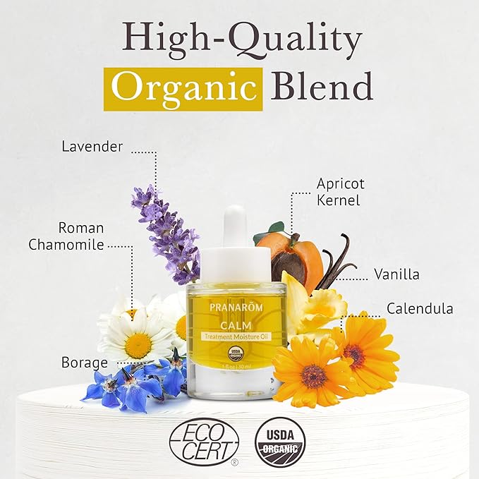 Pranarom - Calm Treatment Moisture Oil (1oz / 30ml) - 100% Pure & Natural Essential Oil Moisturizing Oil for Sensitive Skin Treatment & Nourishment