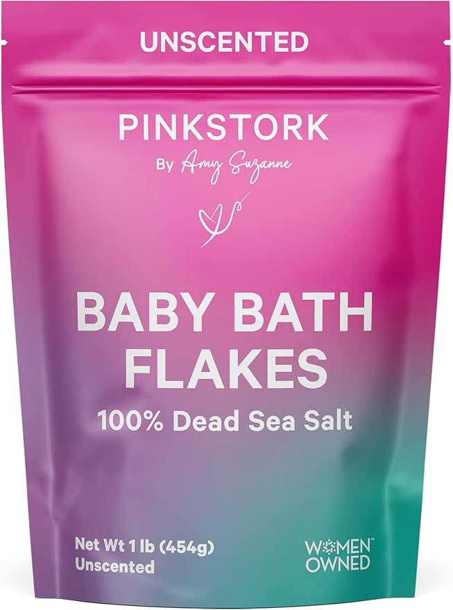 Pink Stork Baby Bath Flakes, Calming Fragrance Free Magnesium Bath Salts for Infants and Toddlers to Help Soothe Diaper Rash, Irritation, and Support Restful Sleep Without Melatonin - 16 oz