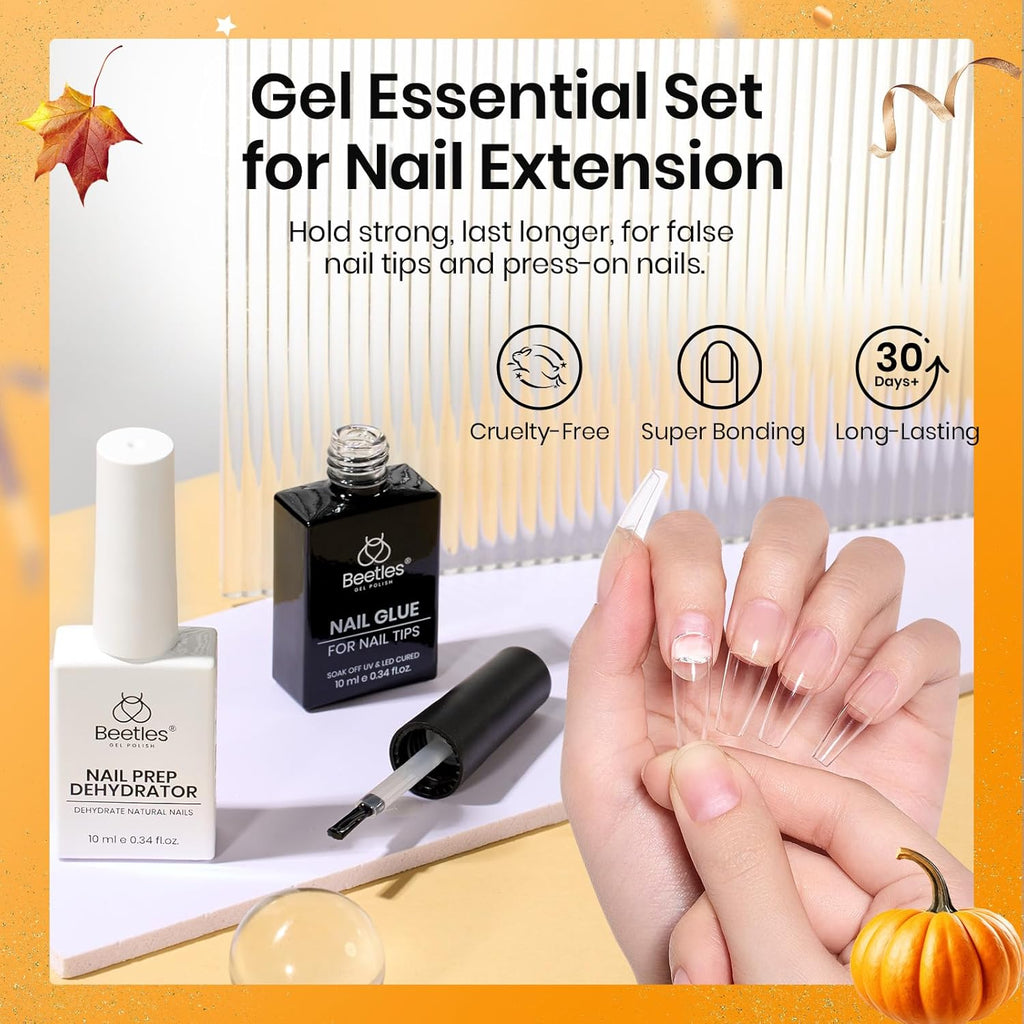 Beetles 9 In 1 Gel Nail Glue Nail Dehydrator Kit for Acrylic Nails Acid Free & Hema-Free Professional Dehydrator Prep for U V Gel Polish Long Lasting Led Lamp Required