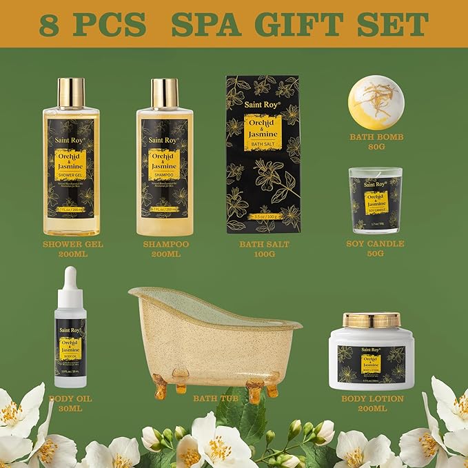 Mother's Day Gift Body & Skin Care Set, Spa Kit, Self-care Gifts, Spa Collection Gift Basket, Orchid Jasmine Bath and Body Gift Pampering Spa Gifts