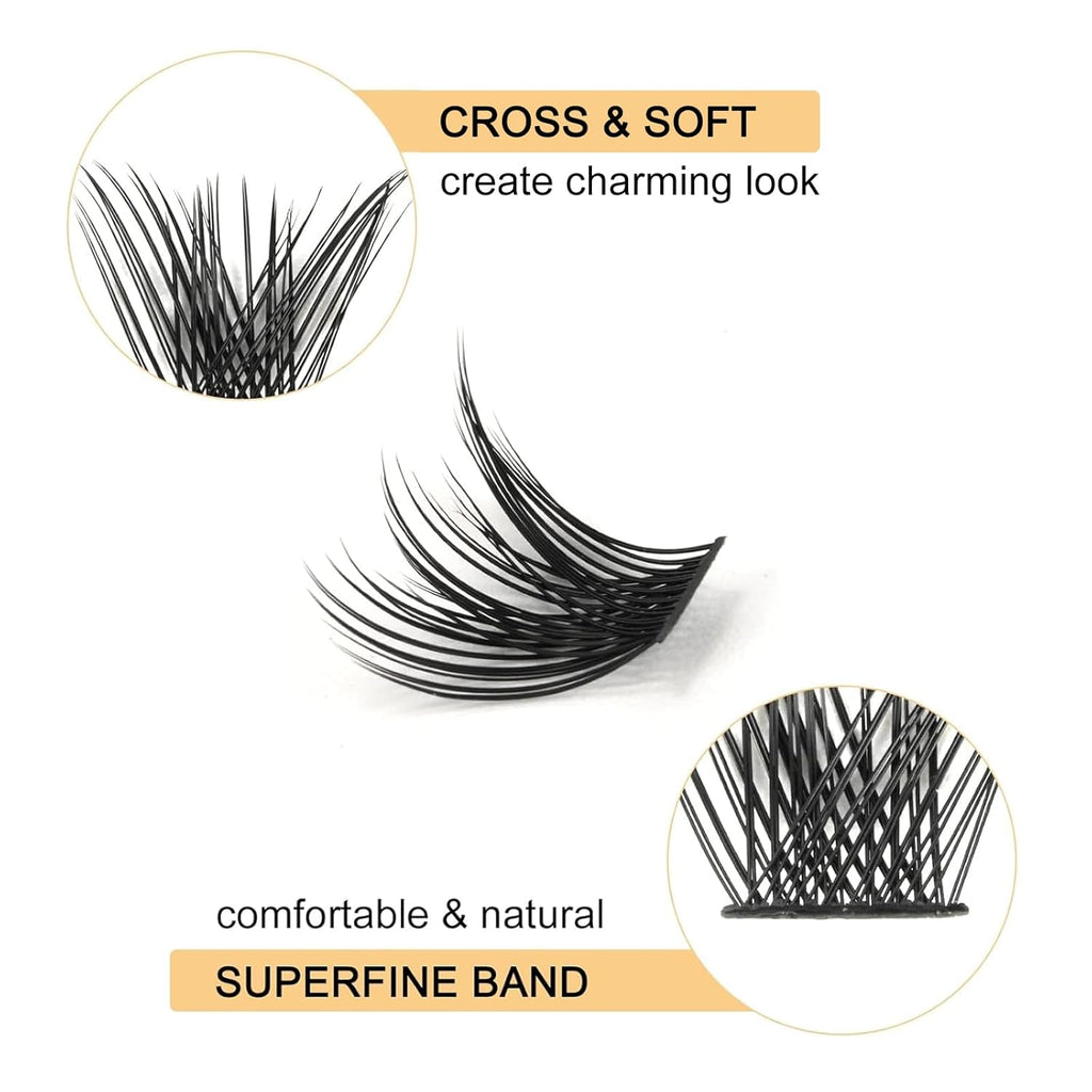 QUEWEL Cluster Lashes 72 Pcs Wide Stem Individual Lashes C/D Curl 8-16mm Length DIY Eyelash Extension False Eyelashes Natural&Mega Styles Soft for Personal Makeup Use at Home (Mega-D-MIX8-16)
