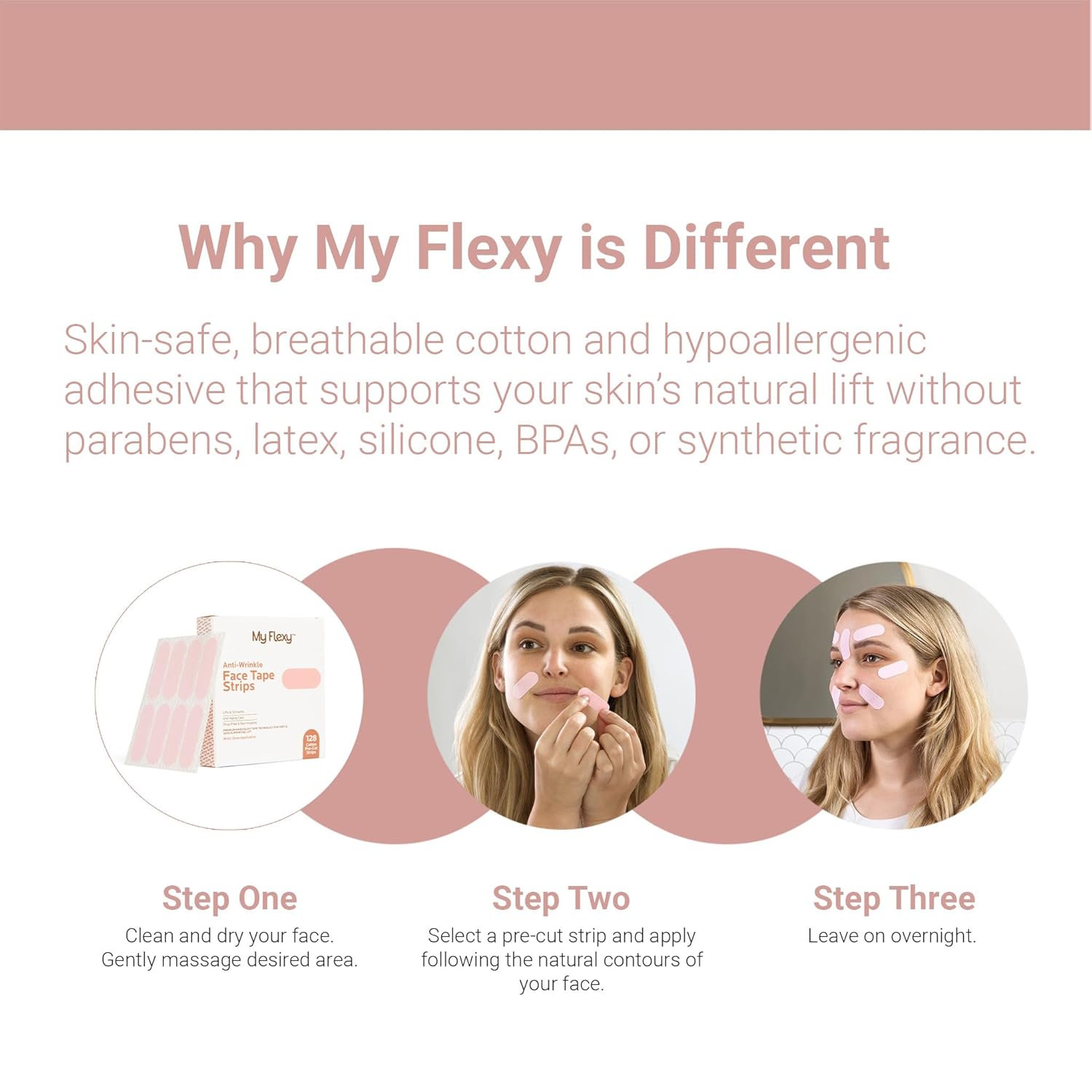 Face Tape Strips - 128 Pre-Cut Cotton Face Lifting Tape, Facial Tape, Overnight Anti Wrinkle Patches, Smile Line Patches, Frown Line Patches, Smoothing & Tightening - Latex Free.