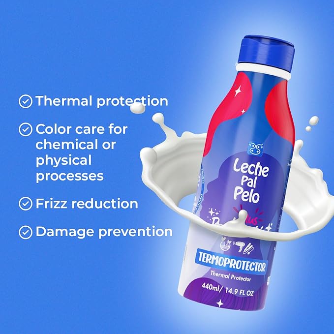 Leche Pal Pelo - Colored Hair; Thermal Protectant Treatment with Natural Quinoa, Provitamin B5, Rice Protein and Aloe Vera - 14.9 Ounces. Tratamiento Termoprotector Para Cabellos Tenidos.