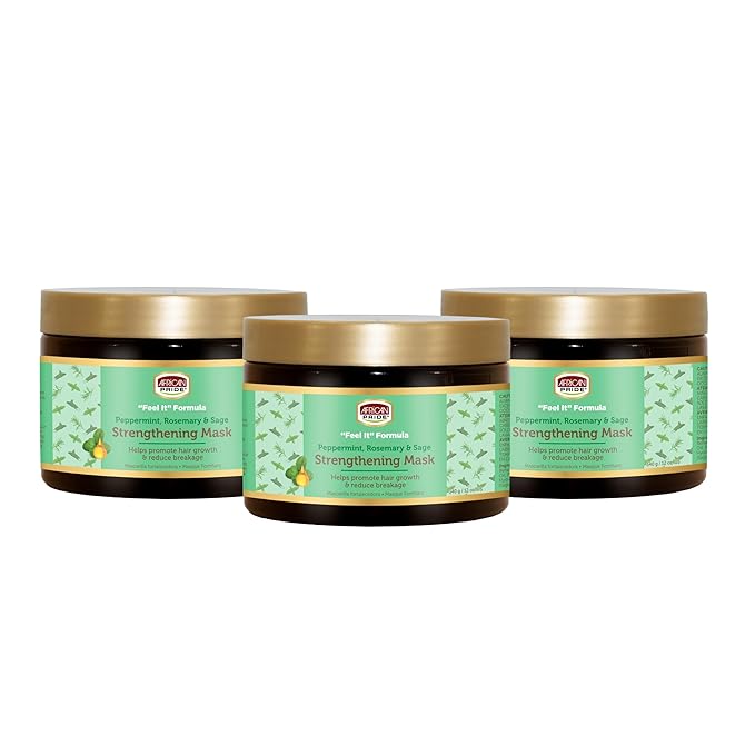 African Pride Feel It Formula, Hair Strengthening Mask - Peppermint, Rosemary, & Sage - Aids Growth, Nourishing Treatment for Split Ends & Dry Scalp for All Hair Types 12oz (Pack of 3)