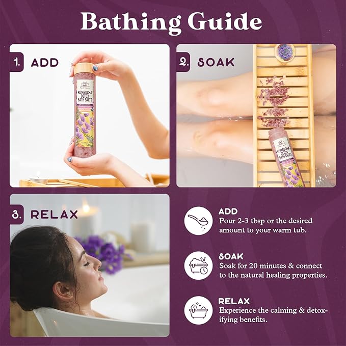 PURPLE CANYON SolSalts Kombucha Detox Bath Salts 10oz - Lavender Rosemary Soak with Apple Cider Vinegar - Detoxifying Spa Experience