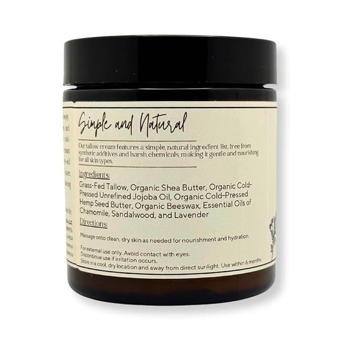 All-Natural Tallow & Hemp Body Butter | Chamomile & Sandalwood Scent | Deeply Hydrating Skincare | 4 oz