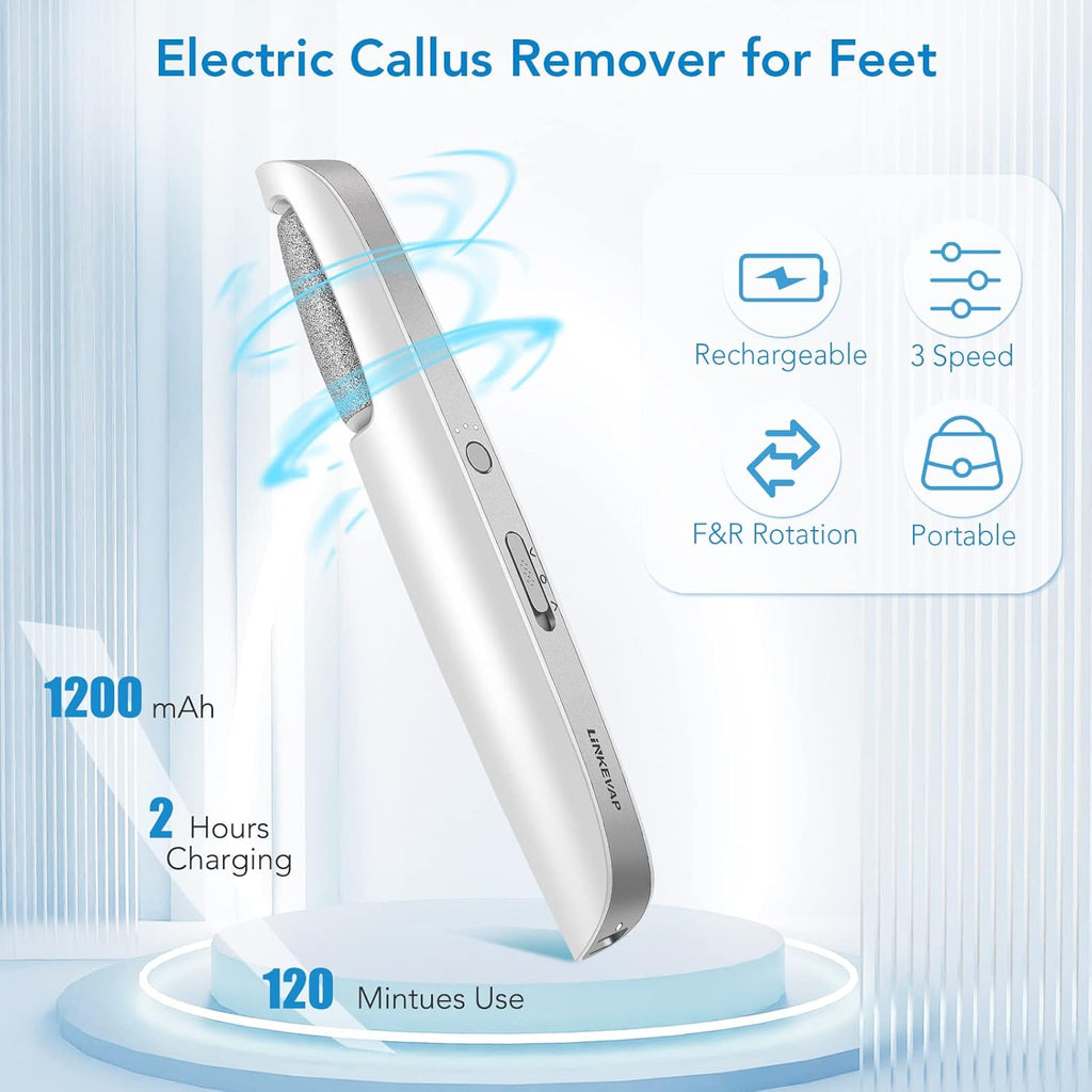 Electric Callus Remover for Feet, Professional Pedicure Kit Foot Scrubber for Dry, Dead, Cracked, Hard Skin, at Home Feet Spa Care Kit for Men & Women (Cold White)