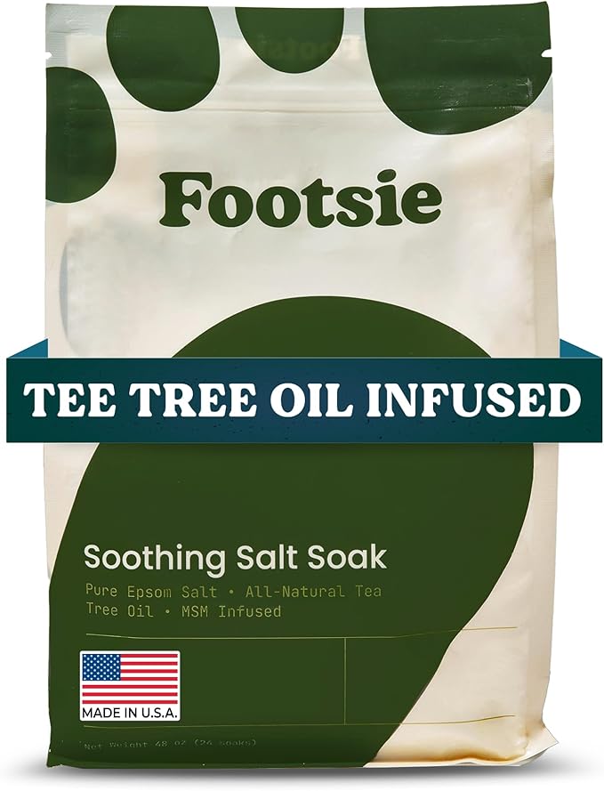 Footsie Soothing Tea Tree Oil Epsom Salt Soak - for Calluses, Aches & Pain, Athlete's Foot - Made in USA - Soothes Cracked Heels, Flaky Skin - 100% Organic, Pedicure Spa Salt (Toenail Repair)