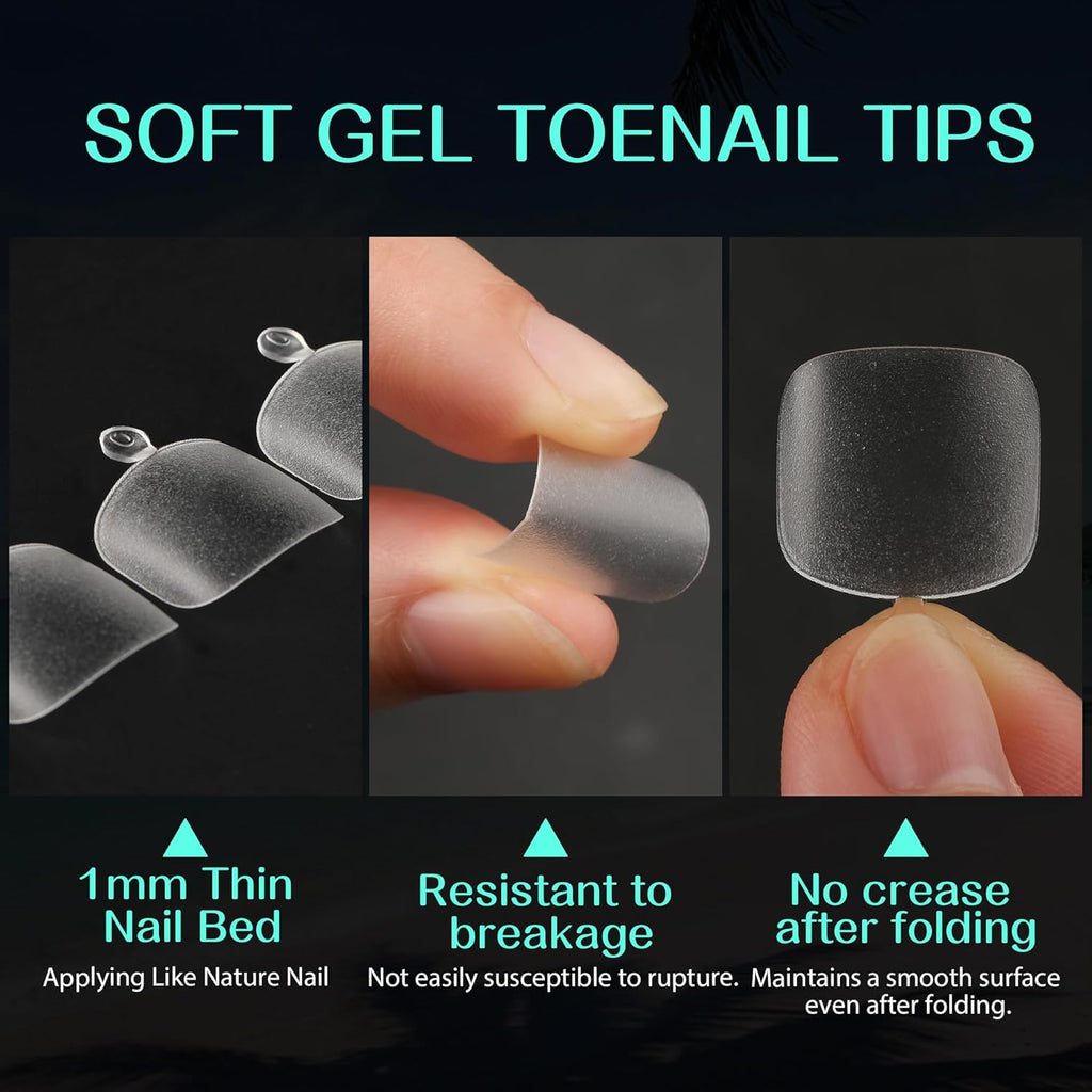 UNA GELLA Toe Nail Tips 504Pcs Short Square False Soft Gel Full Cover Fake Toe Nails Matte Toe Nails 12 Sizes Pre-shape Fake Toenails Gel Toe Nail Tips For Nail Extension Home DIY Nail Salon