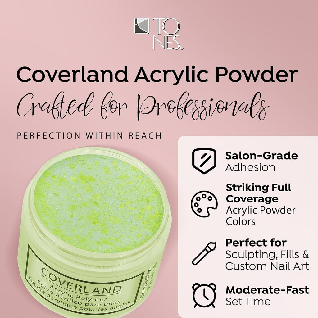 Tones Coverland Acrylic Powder | Electric Yellow | 1.5 Oz | Limited Edition for Nail Design | Sculpting | Masking Bed Imperfections | Professional Supplies