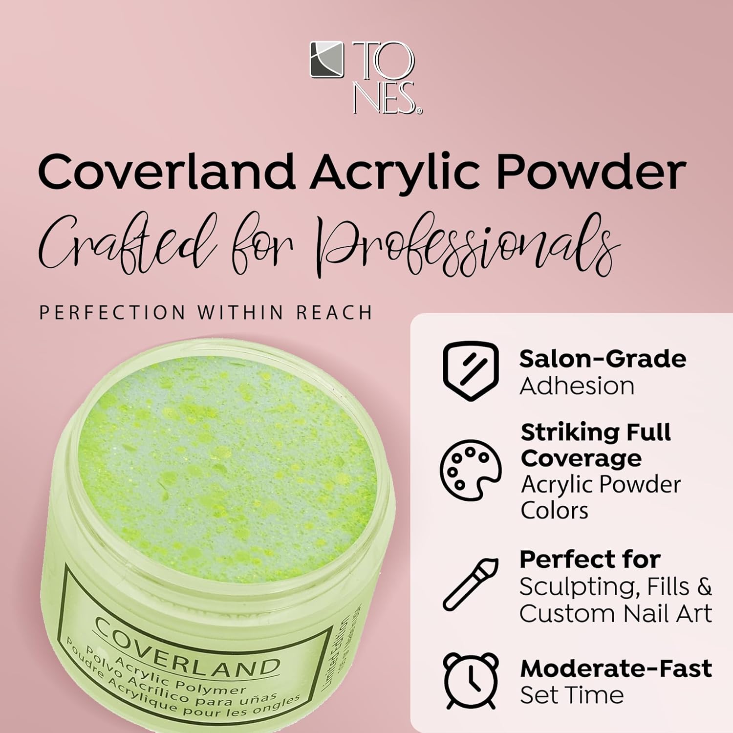 Tones Coverland Acrylic Powder | Electric Yellow | 1.5 Oz | Limited Edition for Nail Design | Sculpting | Masking Bed Imperfections | Professional Supplies