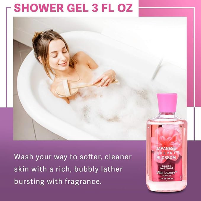 Bath & Body Care Travel Set - Home Spa Set with Body Lotion, Shower Gel and Fragrance Mist, Personal Body Care Travel Set for Birthday Christmas New Year Gifts(Japanese Cherry Blossom)