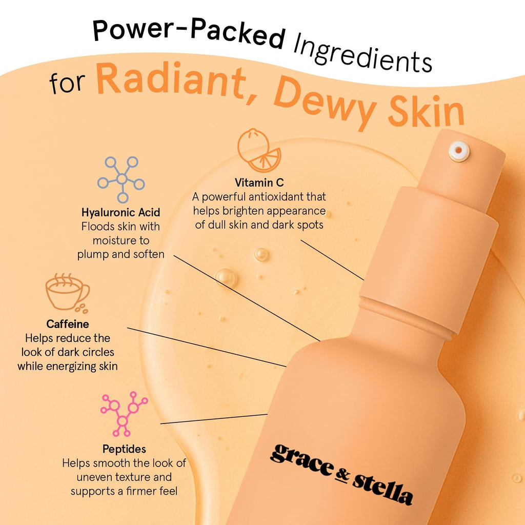 grace & stella Vitamin C Serum for Face (50ml /1.7 fl oz)- Brightening Vitamin C for Face with Hyaluronic Acid Serum To Reduce Dullness & Dark Spots - Vegan Skincare