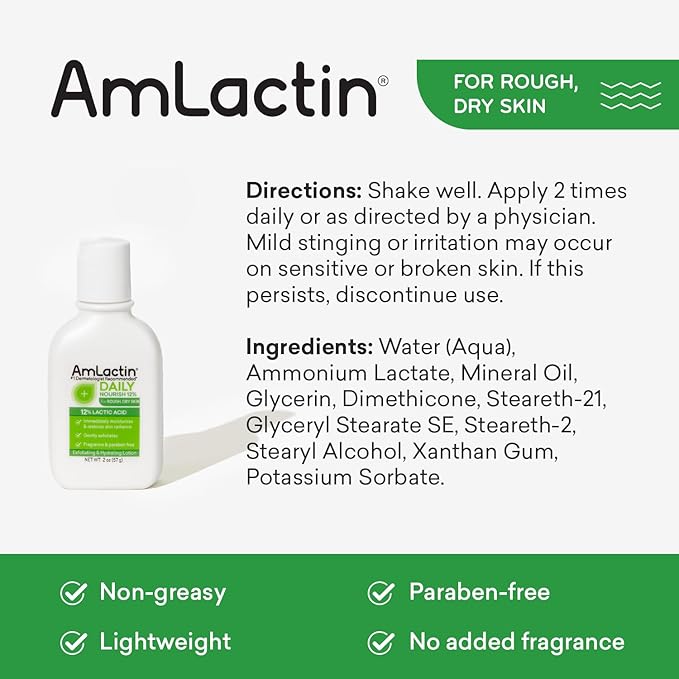 AmLactin Daily Nourish 12% - 2oz Bottles (6 Pack) - Body Lotion With 12% Lactic Acid, Dermatologist-Recommended