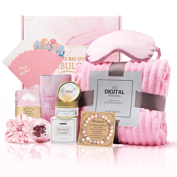 Gift Basket for Mom Birthday With Blanket, Gifts for Mom From Daughter Unique Birthday Gifts Self Care Package SPA Set, Best Gifts for Mom Birthday Relaxation Kit for Mom Thank You Gifts
