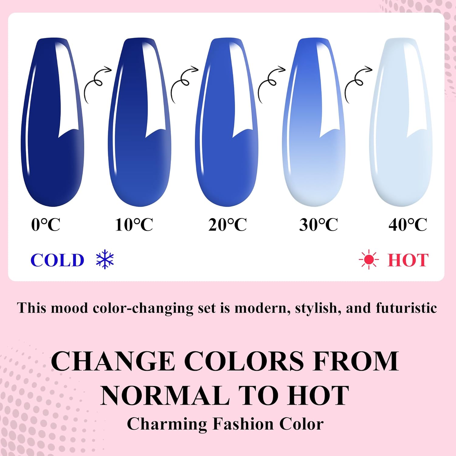 Changing Dip Powder Nail Set, 6 Colors Dipping Powder Kit With Base & Top Coat/Activator/Brush Saver,Chameleon Pink Blue Nail Dip Manicure Kits Cold Warm Temperature, No Needed Nail Lamp Curing