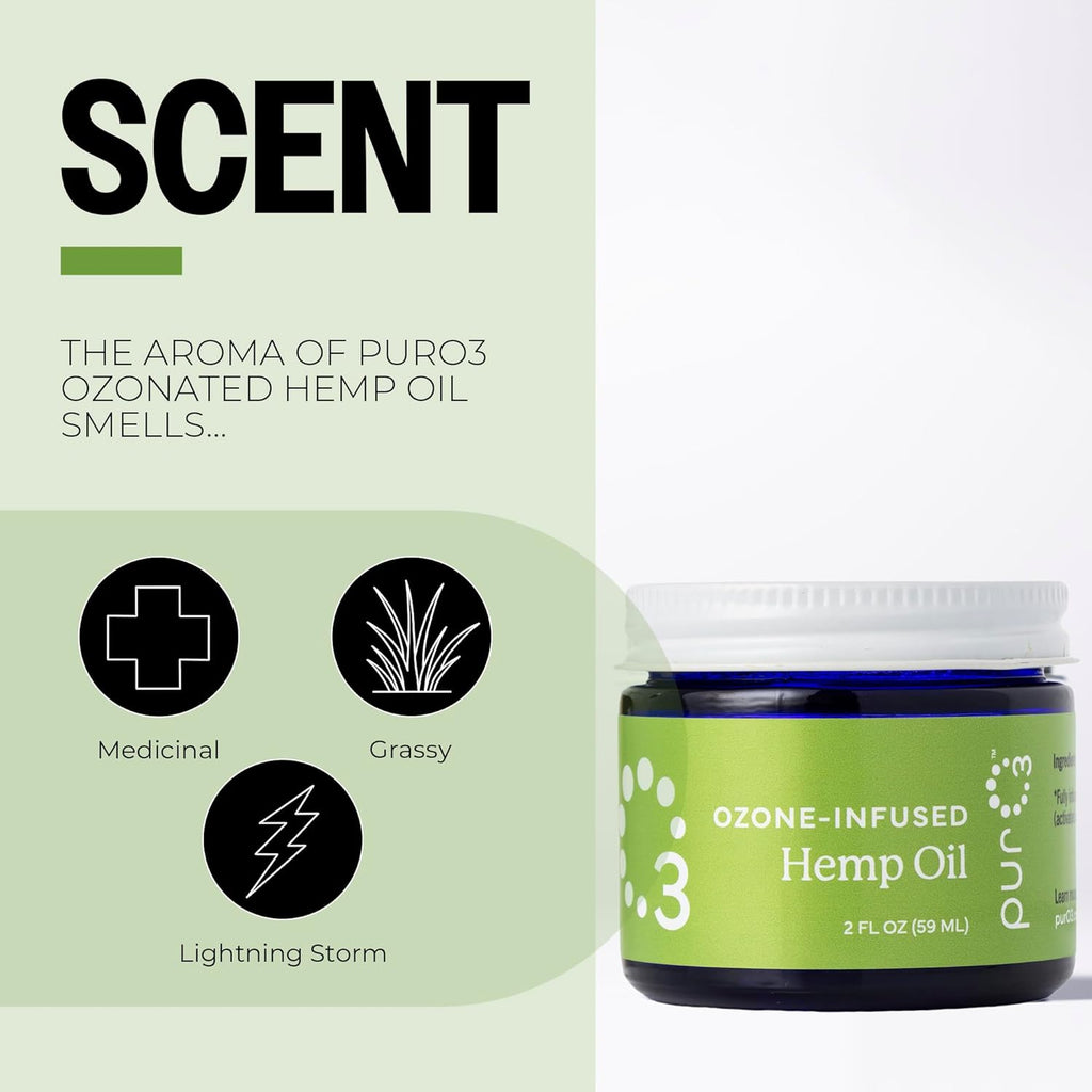 PurO3 Fully Ozonated Hemp Oil - Pure, Natural, Skin Care for Face & Body from Ozonated, Oxygenated Hemp Oil - Glass Jar, 2 oz