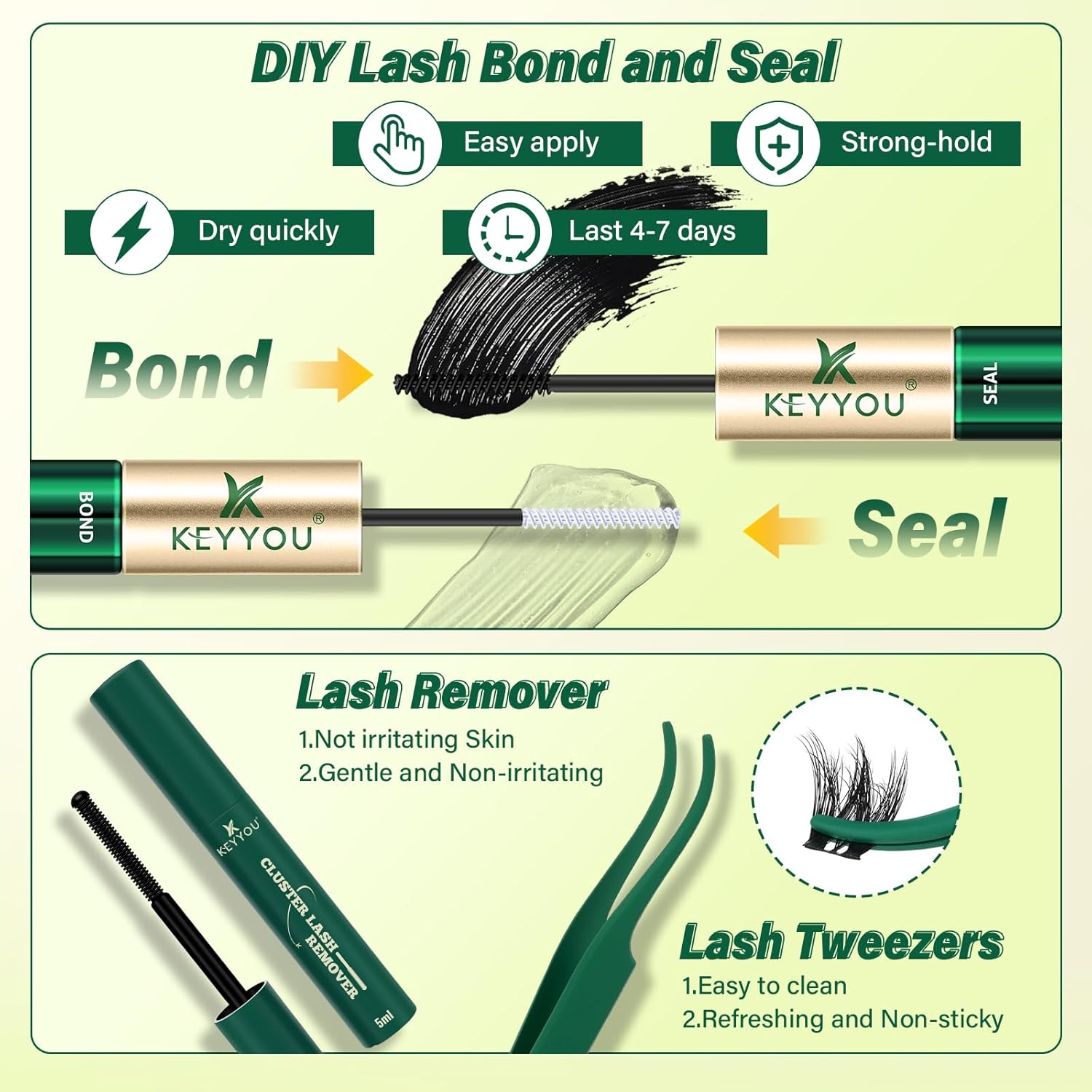 KEYYOULASH Flora Lash Clusters Kit 3D DIY Lashes Extension Kit Eyelash Clusters 144pcs Thick Individual Lashes Fluffy and Soft Wispy Volume Lashes with Waterproof Lash Bond and Seal & Remover (F01)