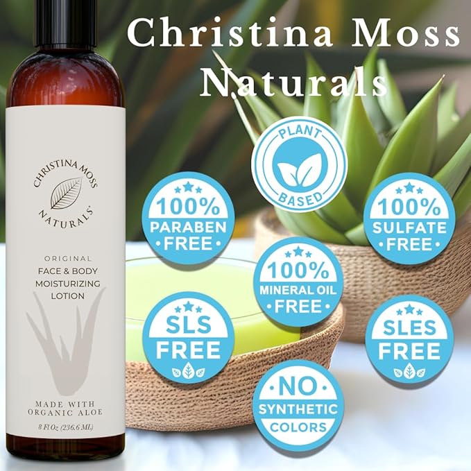 Christina Moss Naturals Unscented Body Lotion, Natural and Organic Ingredients, Gentle, No Toxic Chemicals