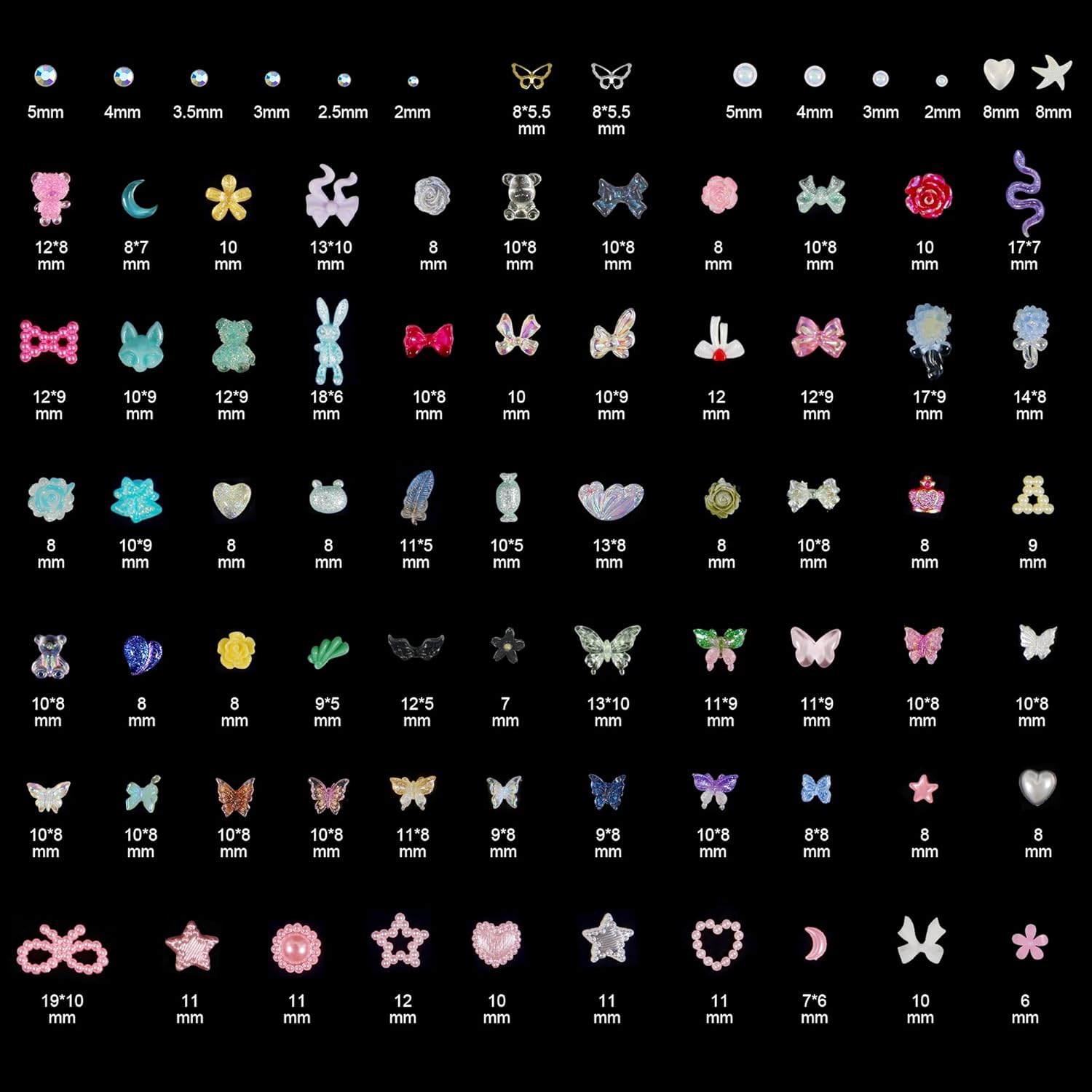 Artdone Nail Art Studs Kit, 2 boxes Multicolor 3D Charms Flower Butterfly Snake Rabbit Diamond Cute Nail Jewels for DIY Decoration with Pickup Tools