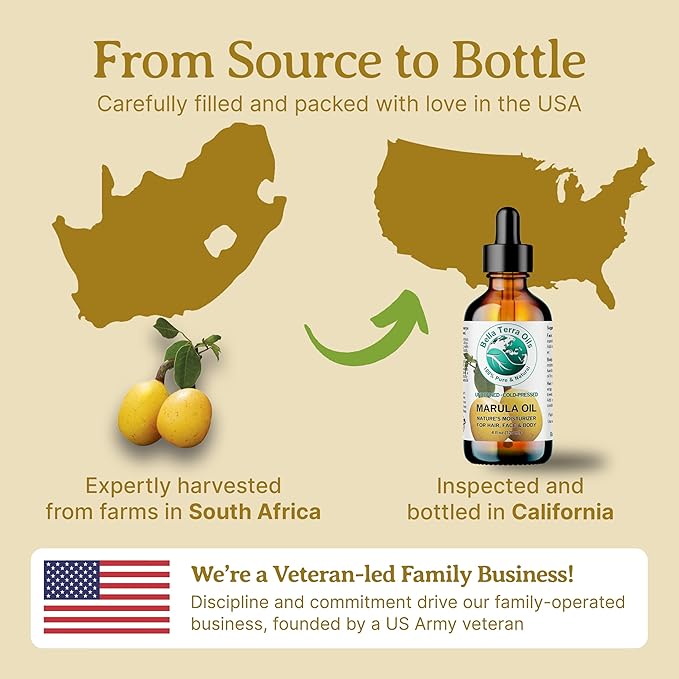 Bella Terra Oils - Marula Oil for Skin 4 oz - Dive into the Nutritional Excellence, Abundant in Vitamin C & Antioxidants, Perfect Companion for Your Face