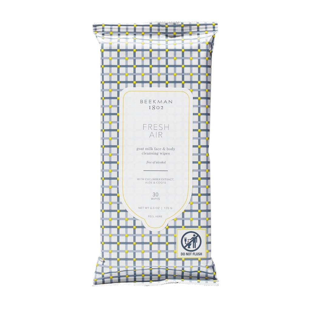 Beekman 1802 Face & Body Wipes, Fresh Air - Scented - 30 Count - Cleanses Dirt & Makeup - With Goat Milk, Aloe & Vitamin E - Alcohol Free, Biodegradable - Good for Sensitive Skin - Cruelty Free