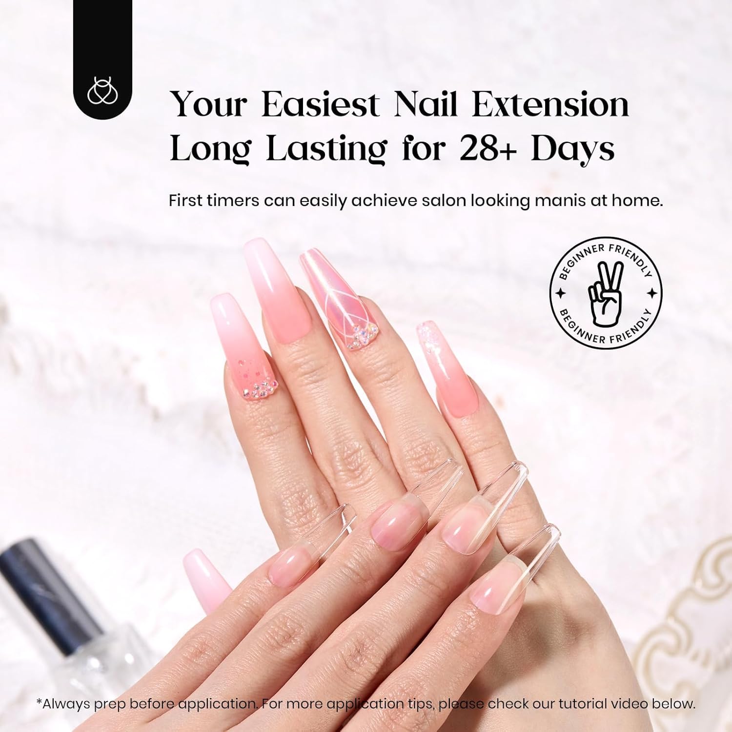 Beetles Gel Nail Kit 600Pcs Long Coffin Nail Tips with Pink Gel Polish Top Coat,15 Sizes Soft Clear Press on Nails 5 In 1 Nail Glue Uv Lamp Easy Nail Extension Set for Women