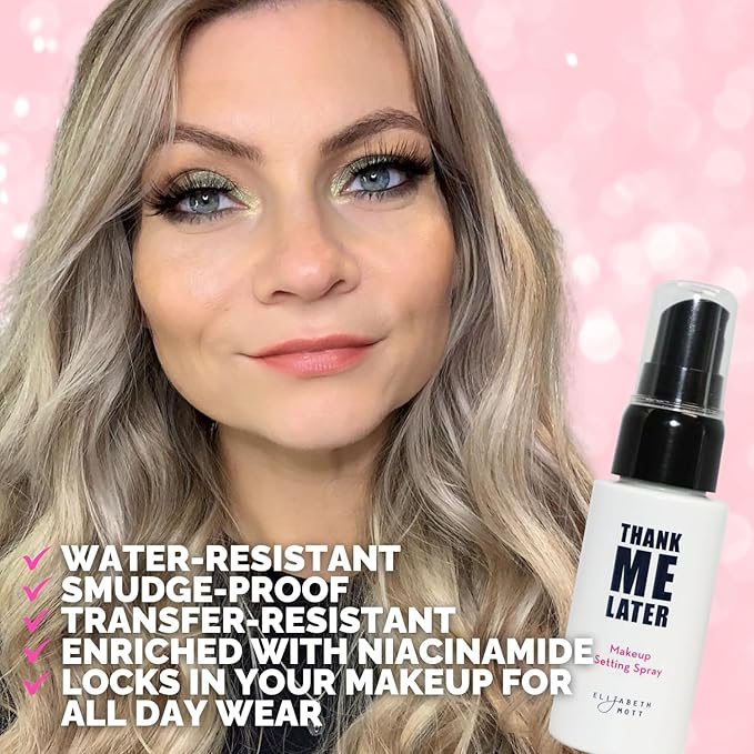 Elizabeth Mott Thank Me Later 3-in-1 Dewy Setting Spray – Dermatologist & Allergy Tested – Hydrating, Fine Mist with Niacinamide for Radiant Skin – Lightweight, Oil-Free, Cruelty-Free, 95mL