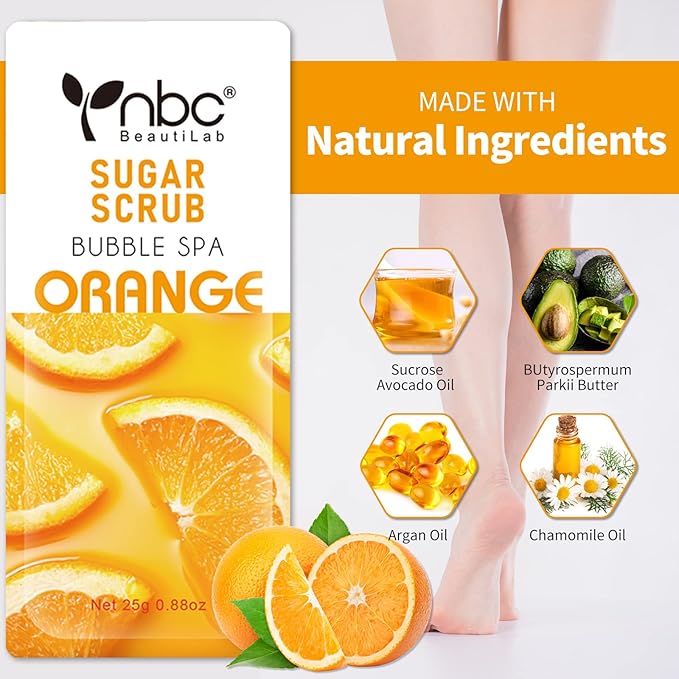 Foot Exfoliating, Sugar Scrub, Dead Skin Remover for Feet, Individually Packaged Foot Scrub Smooths, Hydrates, Detoxifies Tired and Dry Cracked Feet 16 Packs per Box,Orange scent