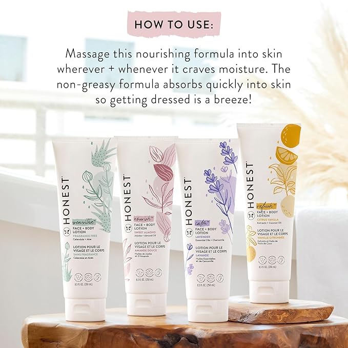 The Honest Company Hydrating Face + Body Lotion | Fast Absorbing, Naturally Derived, Hypoallergenic | Citrus Vanilla Refresh, 8.5 fl oz