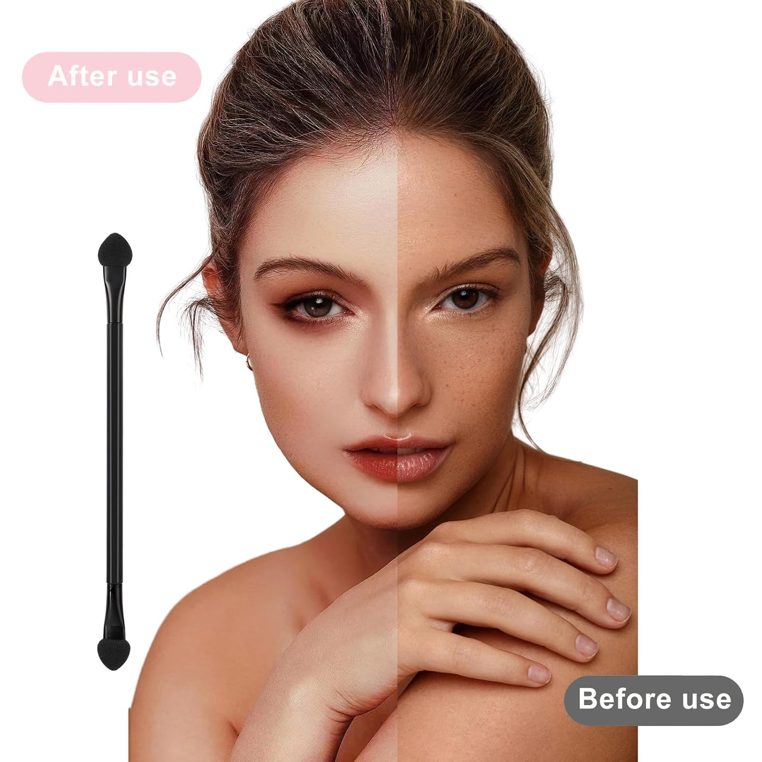 30 PCS Professional Disposable Dual Side Sponge Eyeshadow Brush, Double Head Eye shadow Brushes Makeup Applicator Cosmetic Tools(Length: 12 cm, Round Handle, Black)